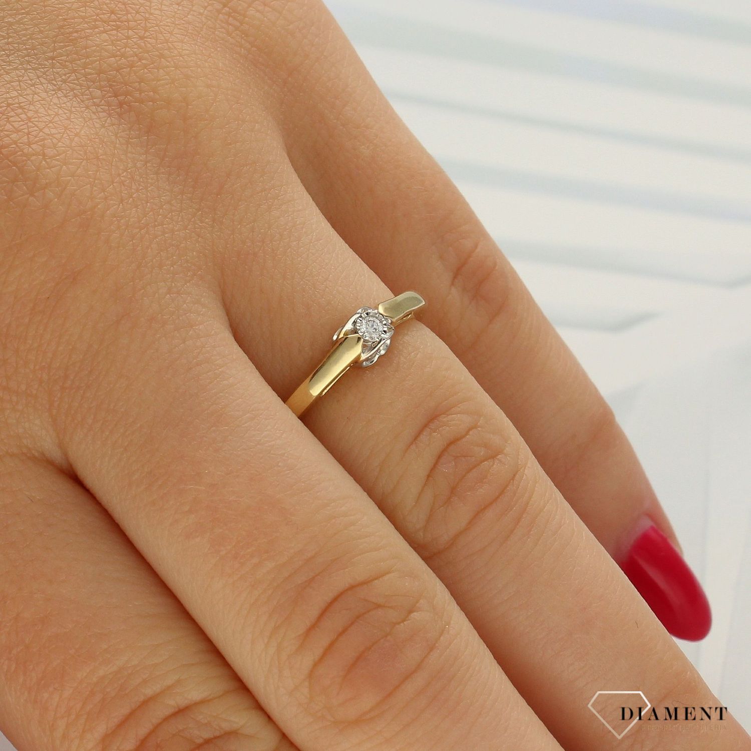 Pierscionek-zloty-pr-585-Brylant-0-09-oprawa-serce, Pierścionek złoty DIAMENT 585, diament, serce wykonany ze złota próby 585. Pierścionek złoty pr.585 Brylant 0.03 ct oprawa serce..webp